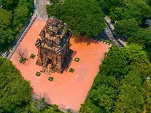 Cham Prints: Aerial view of Nhan temple, tower is an artistic architectural work of Champa people in Tuy Hoa city
