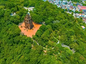 Cham Prints: Aerial view of Nhan temple, tower is an artistic architectural work of Champa people in Tuy Hoa city