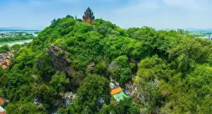 Cham Prints: Aerial view of Nhan temple, tower is an artistic architectural work of Champa people in Tuy Hoa city