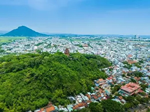 Cham Prints: Aerial view of Nhan temple, tower is an artistic architectural work of Champa people in Tuy Hoa city