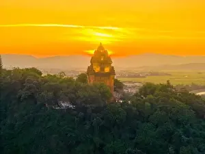 Aerial view of Nhan temple, tower is an artistic architectural work of Champa people in Tuy Hoa city