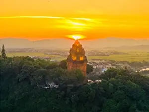 Cham Prints: Aerial view of Nhan temple, tower is an artistic architectural work of Champa people in Tuy Hoa city