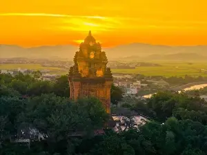 Aerial view of Nhan temple, tower is an artistic architectural work of Champa people in Tuy Hoa city
