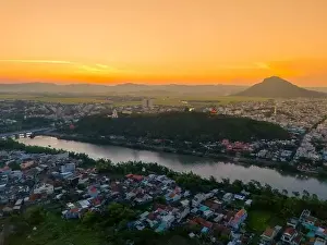 Cham Prints: Aerial view of Nhan temple, tower is an artistic architectural work of Champa people in Tuy Hoa city