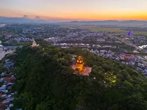 Cham Prints: Aerial view of Nhan temple, tower is an artistic architectural work of Champa people in Tuy Hoa city