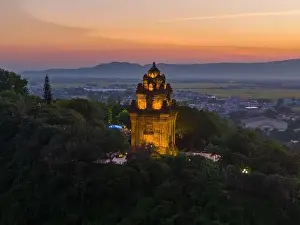 Cham Prints: Aerial view of Nhan temple, tower is an artistic architectural work of Champa people in Tuy Hoa city