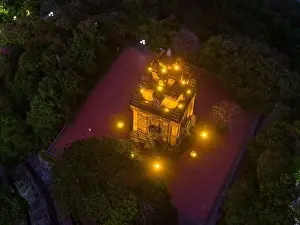 Cham Prints: Aerial view of Nhan temple, tower is an artistic architectural work of Champa people in Tuy Hoa city