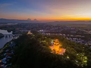 Cham Prints: Aerial view of Nhan temple, tower is an artistic architectural work of Champa people in Tuy Hoa city