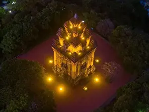 Cham Prints: Aerial view of Nhan temple, tower is an artistic architectural work of Champa people in Tuy Hoa city