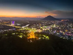 Cham Prints: Aerial view of Nhan temple, tower is an artistic architectural work of Champa people in Tuy Hoa city