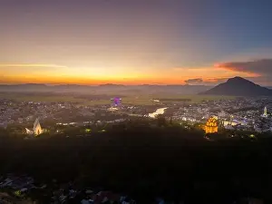 Aerial view of Nhan temple, tower is an artistic architectural work of Champa people in Tuy Hoa city