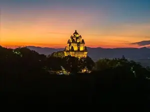Cham Prints: Aerial view of Nhan temple, tower is an artistic architectural work of Champa people in Tuy Hoa city