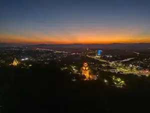 Cham Prints: Aerial view of Nhan temple, tower is an artistic architectural work of Champa people in Tuy Hoa city