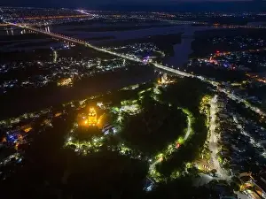 Cham Prints: Aerial view of Nhan temple, tower is an artistic architectural work of Champa people in Tuy Hoa city
