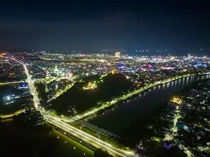 Aerial view of Nhan temple, tower is an artistic architectural work of Champa people in Tuy Hoa city