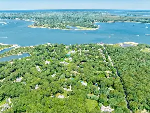 Shelter Island Ferry Prints: aerial view of north haven and a distant shelter island, ny