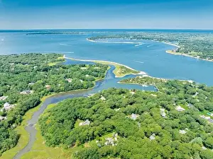 Shelter Island Prints: aerial view of north haven and a distant shelter island, ny