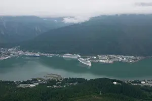 Cruise Ship Prints: Aerial view of Norwegian Joy and other cruise ships in Juneau, Alaska