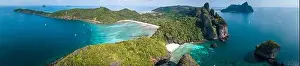 Blue Day Prints: Aerial view of Nui beach in koh Phi Phi Don island, in Krabi, Thailand
