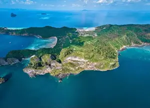 Blue Day Prints: Aerial view of Nui beach in koh Phi Phi Don island, in Krabi, Thailand