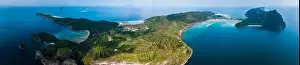 Blue Day Prints: Aerial view of Nui beach in koh Phi Phi Don island, in Krabi, Thailand