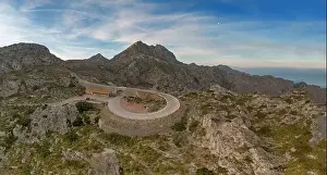 Necktie Prints: Aerial view of the Nus de Sa Corbata hairpin turn in the Serra Tramuntana of Mallorca near Coll de Reis mountain pass