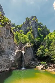 Turkey Country Prints: Aerial view of of Ilıca Waterfall in Küre Mountains National Park, Turkey
