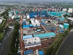 Aerial view of Oil and gas industry - refinery after rain - factory - petrochemical plant