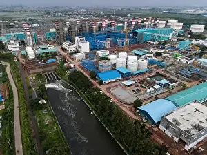 Aerial view of Oil and gas industry - refinery after rain - factory - petrochemical plant