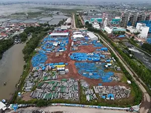 Green Forest Prints: Aerial view of Oil and gas industry - refinery after rain - factory - petrochemical plant