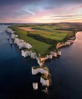 Old Harry Rocks Prints: Aerial view of Old Harry Rocks (Jurassic Coast)