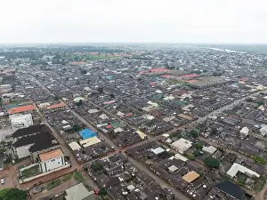 Nigeria Prints: Aerial view of old houses and buildings in a residential urban landscape