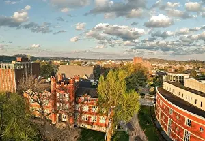 Appalachia Prints: Aerial view of Old Main, Drinko Library and Smith Hall on the college campus of Marshall University in Huntington