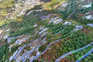 Serpentine Road Prints: Aerial view on the Old Serpentine Road in the Montenegrin National Park, Lovcen