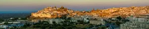Aerial view of Ostuni white city in Puglia, Italy at sunset