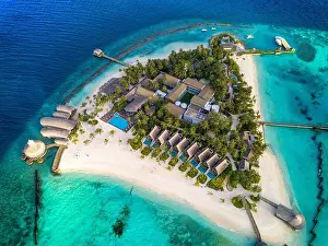 Maldives Island Prints: Aerial view of the Outrigger maldives Maafushivaru luxury resort