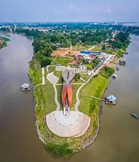 Phetchabun Prints: Aerial view of Pa San bridge (or Pasan bridge) on the Chao Phraya River in Nakhon Sawan