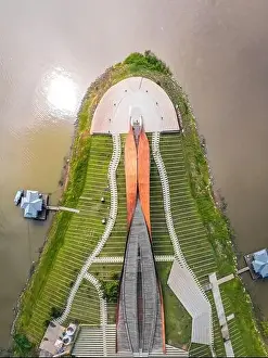 Sky Travel Prints: Aerial view of Pa San bridge (or Pasan bridge) on the Chao Phraya River in Nakhon Sawan