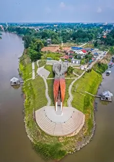 Sky Travel Prints: Aerial view of Pa San bridge (or Pasan bridge) on the Chao Phraya River in Nakhon Sawan