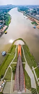Phetchabun Prints: Aerial view of Pa San bridge (or Pasan bridge) on the Chao Phraya River in Nakhon Sawan