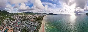 Aerial view panorama of amazing beach with people relax on the beach