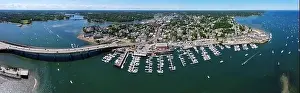 Salem Prints: Aerial view panorama of Beverly Port Marina and Essex Bridge at Sandy Point in city of Beverly