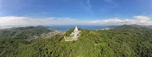 Aerial view Panorama Big buddha statue on top of the mountain in phuket