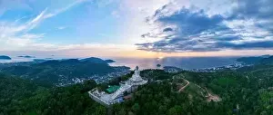 Phuket Island Prints: Aerial view Panorama Big buddha statue on top of the mountain in phuket