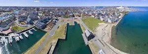Salem Prints: Aerial view panorama of Custom House in Salem Maritime National Historic Site in city of Salem
