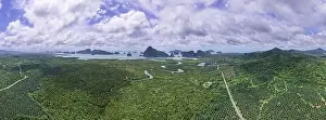 Sunny Bay Prints: Aerial view panorama Drone shot of Sametnangshe landscape view located in Phang-nga Thailand