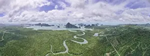 Sunny Bay Prints: Aerial view panorama Drone shot of Sametnangshe landscape view located in Phang-nga Thailand