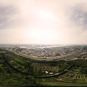 Aerial view Panorama of Kiev city above the National Botanical Garden