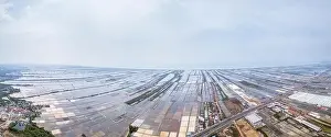 Field Farm Prints: Aerial view panorama of Salt farming in Samutsakhon province, Thailand