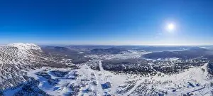 Sheregesh Prints: Aerial top view Panorama Sheregesh ski lift resort winter